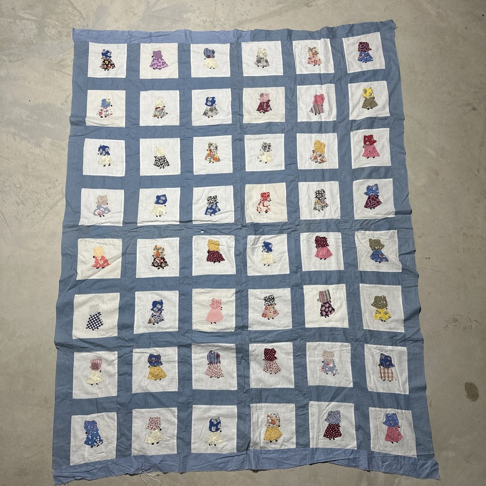 Vintage 60"x76" Hand Stitched GIRL Pattern QUILT TOP Sunbonnet Sue Patchwork